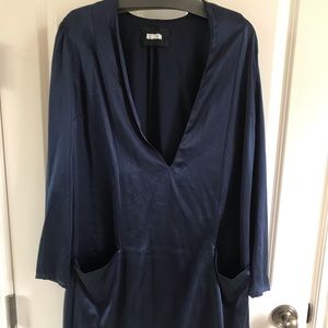Reformation Long sleeve navy mini plunge neck